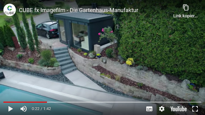 Imagefilm der Firma CUBE fx - Hersteller des CUBE Gartenhauses aus Metall und Glas - isoliert und winterfest - mit Boden